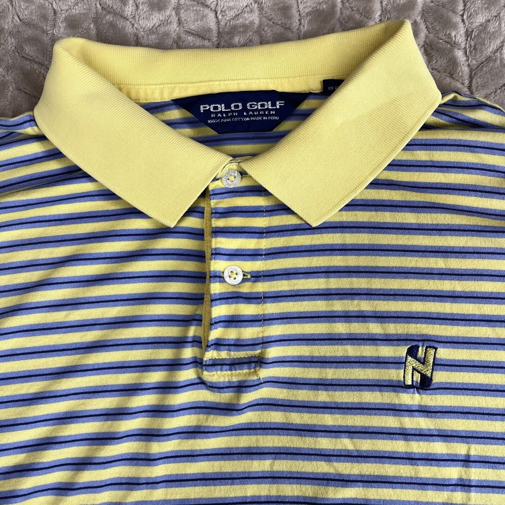 Polo Golf Ralph Lauren Men's‎ Shirt XL Blue Striped Pima Cotton Short Sleeve